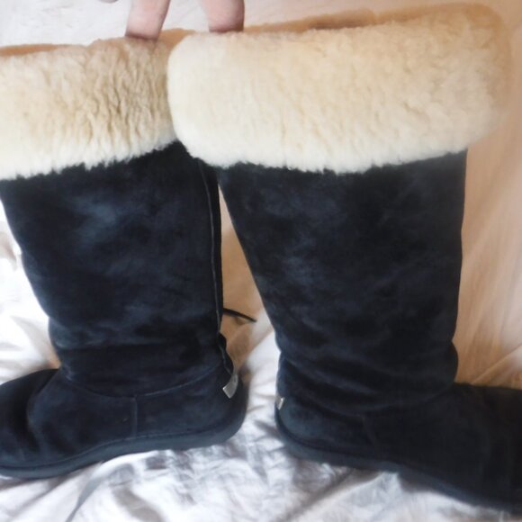 Women Black Leather Ugg Boots Interior Sheep skin Fur Lace Up womens Size 7 - Picture 13 of 14